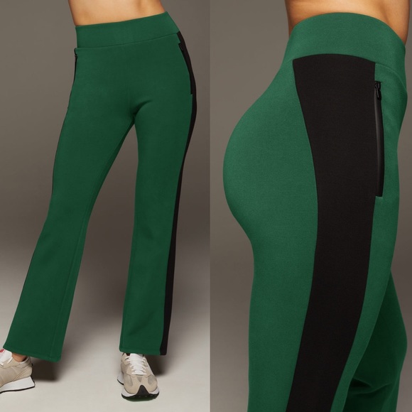 Michi Carve Flare Pant High Waist Color Block Scuba Stripe Pine Green Black - Picture 13 of 15